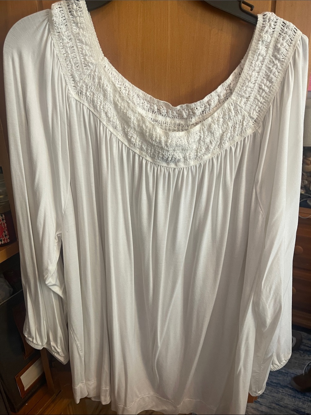 Chaps Denim Women's White Crochet Yoke Long Sleeve Blouse